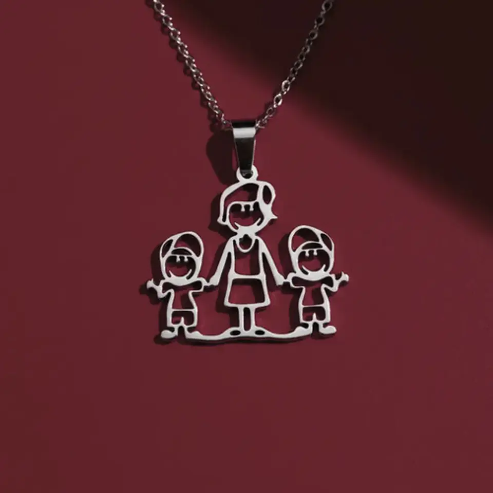 Collar De Acero Para Mujeres Dije Familia Madre E Hijos 9