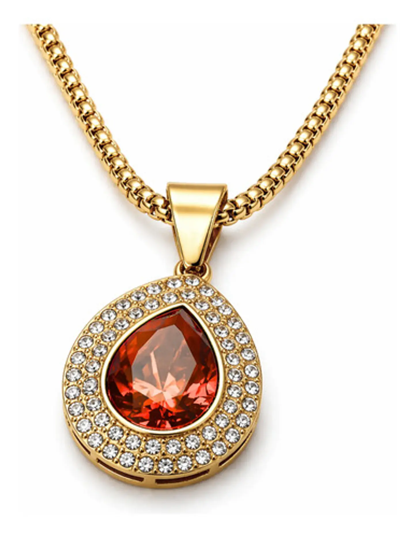 Collar De Acero Color Oro Para Hombre Mujer Dije Gota Piedra 1