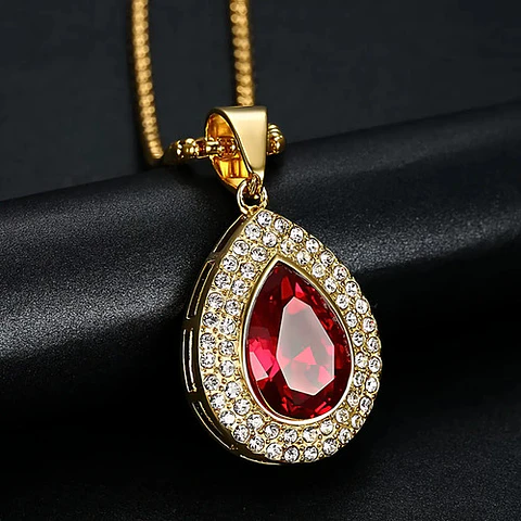 Collar De Acero Color Oro Para Hombre Mujer Dije Gota Piedra