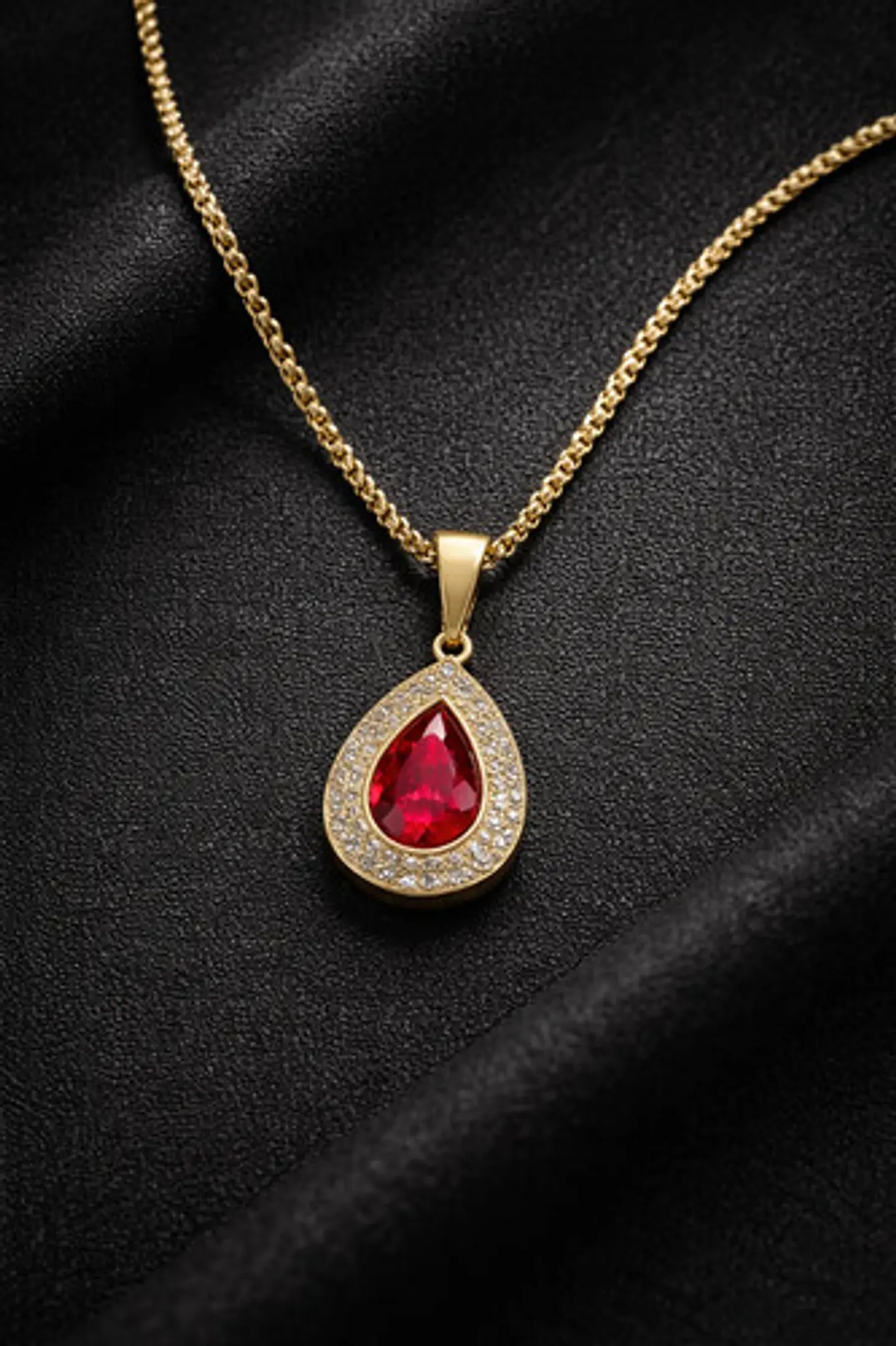 Collar De Acero Color Oro Para Hombre Mujer Dije Gota Piedra 4