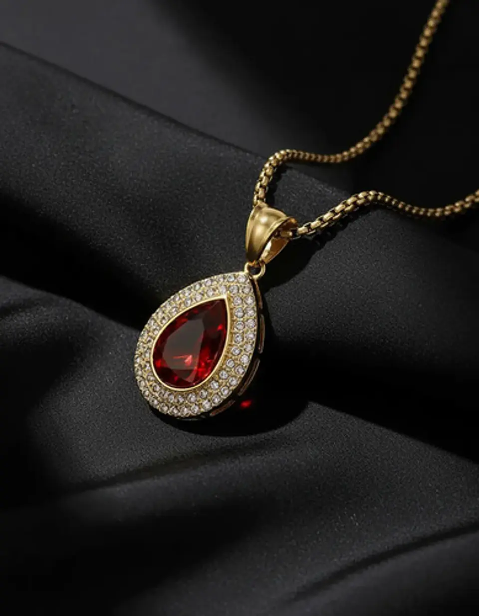 Collar De Acero Color Oro Para Hombre Mujer Dije Gota Piedra 5
