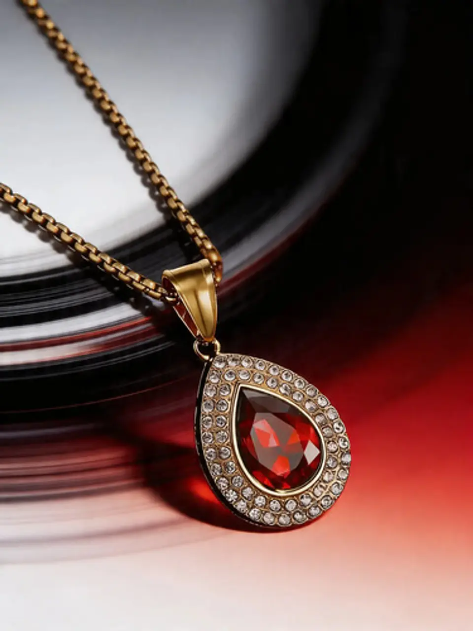 Collar De Acero Color Oro Para Hombre Mujer Dije Gota Piedra 7