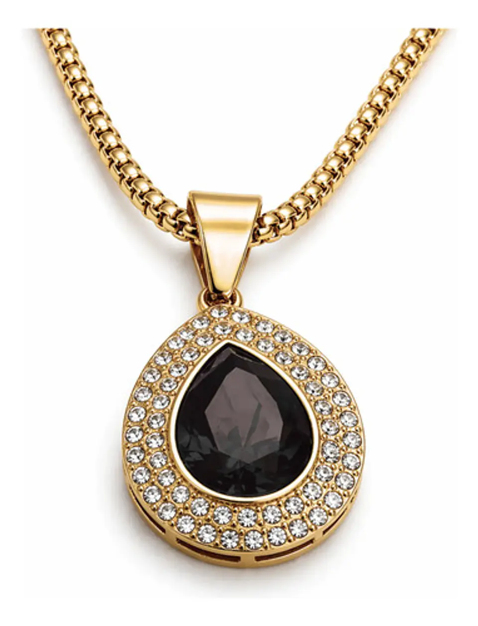 Collar De Acero Color Oro Para Hombre Mujer Dije Gota Piedra 9