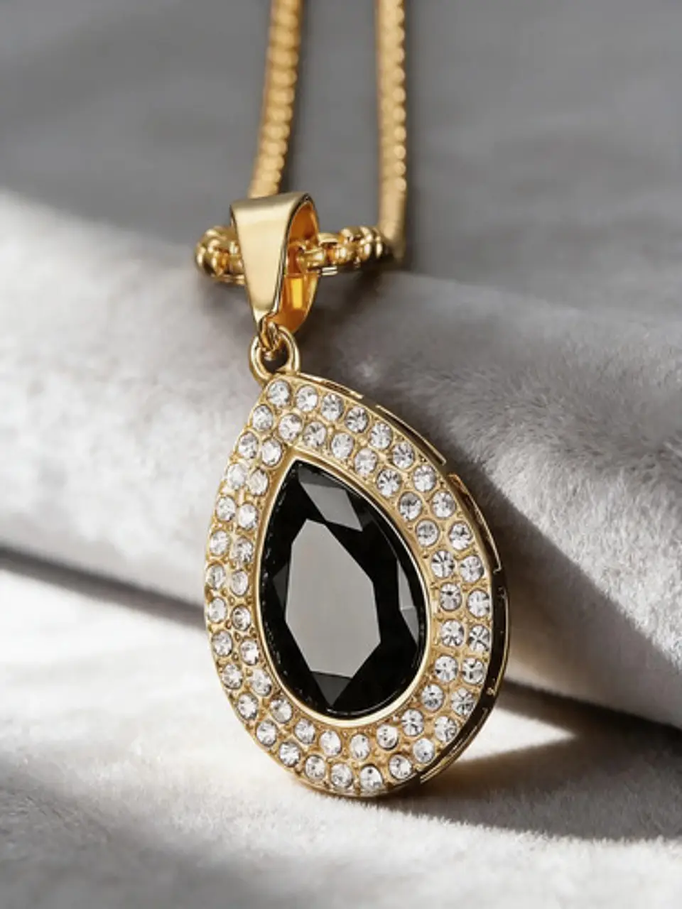 Collar De Acero Color Oro Para Hombre Mujer Dije Gota Piedra 11