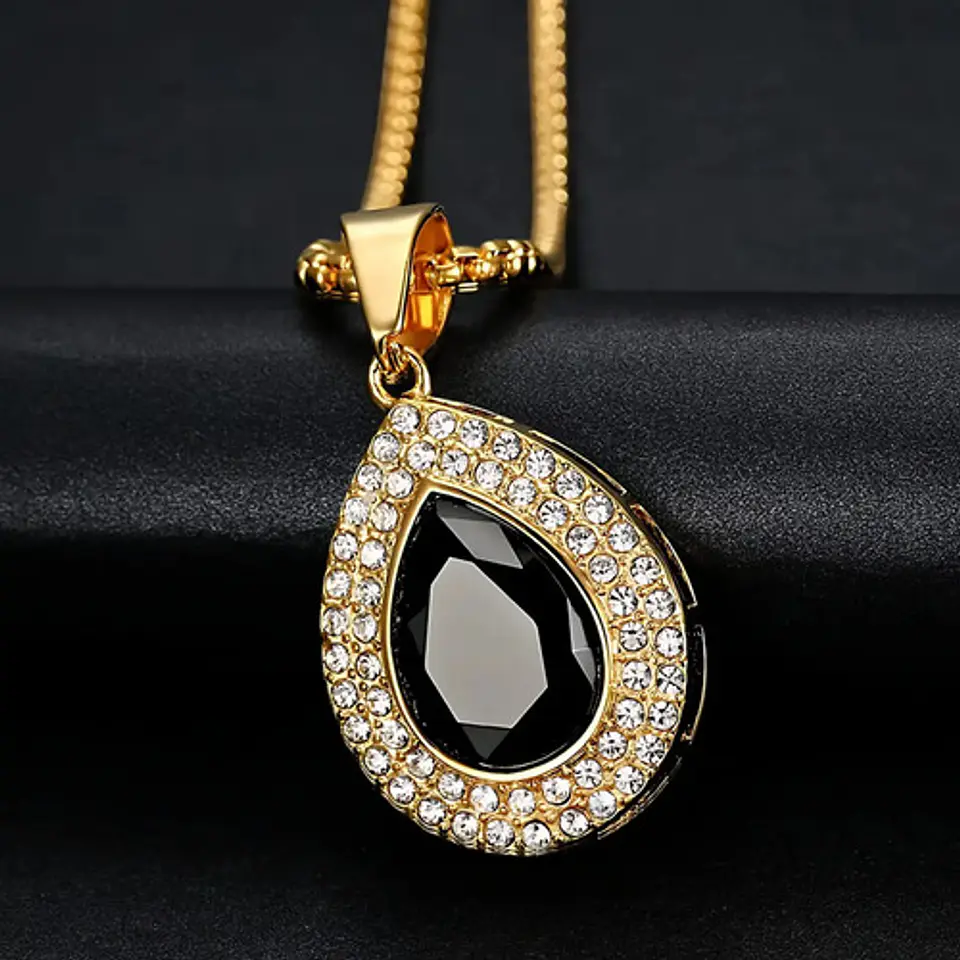 Collar De Acero Color Oro Para Hombre Mujer Dije Gota Piedra 12