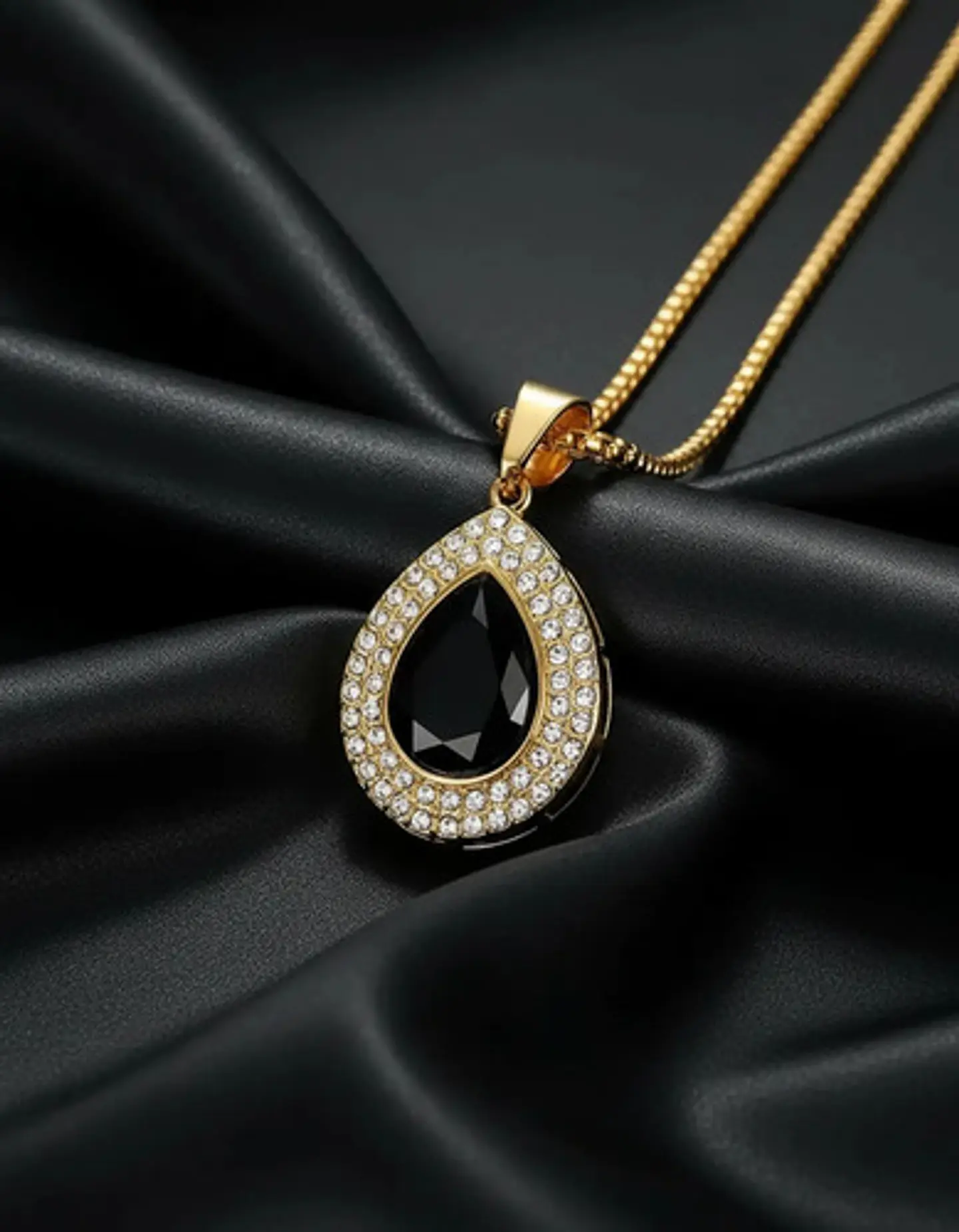 Collar De Acero Color Oro Para Hombre Mujer Dije Gota Piedra 13