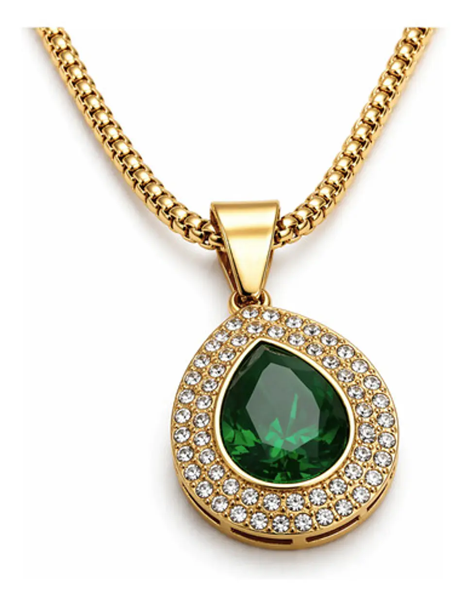 Collar De Acero Color Oro Para Hombre Mujer Dije Gota Piedra 18
