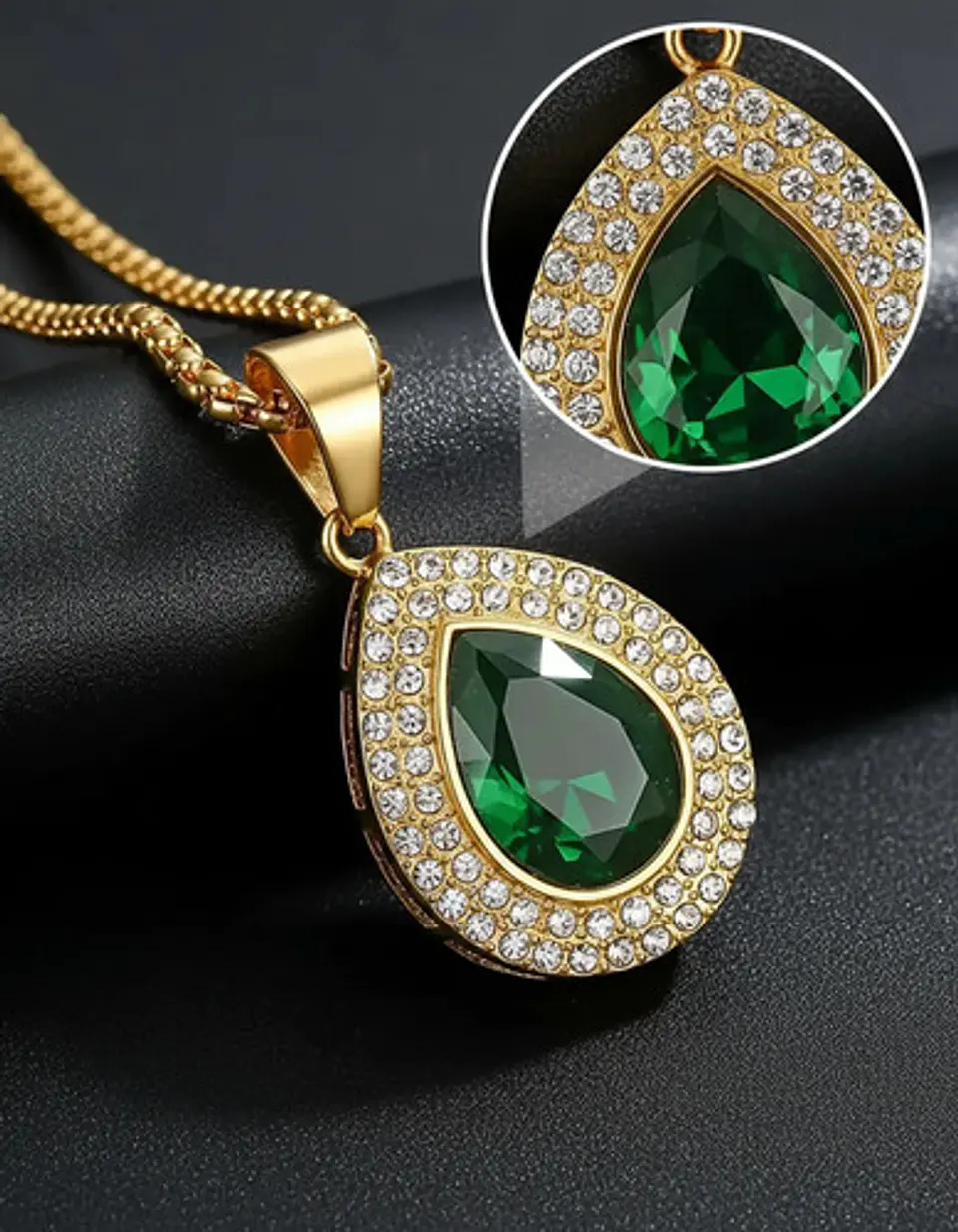 Collar De Acero Color Oro Para Hombre Mujer Dije Gota Piedra 20