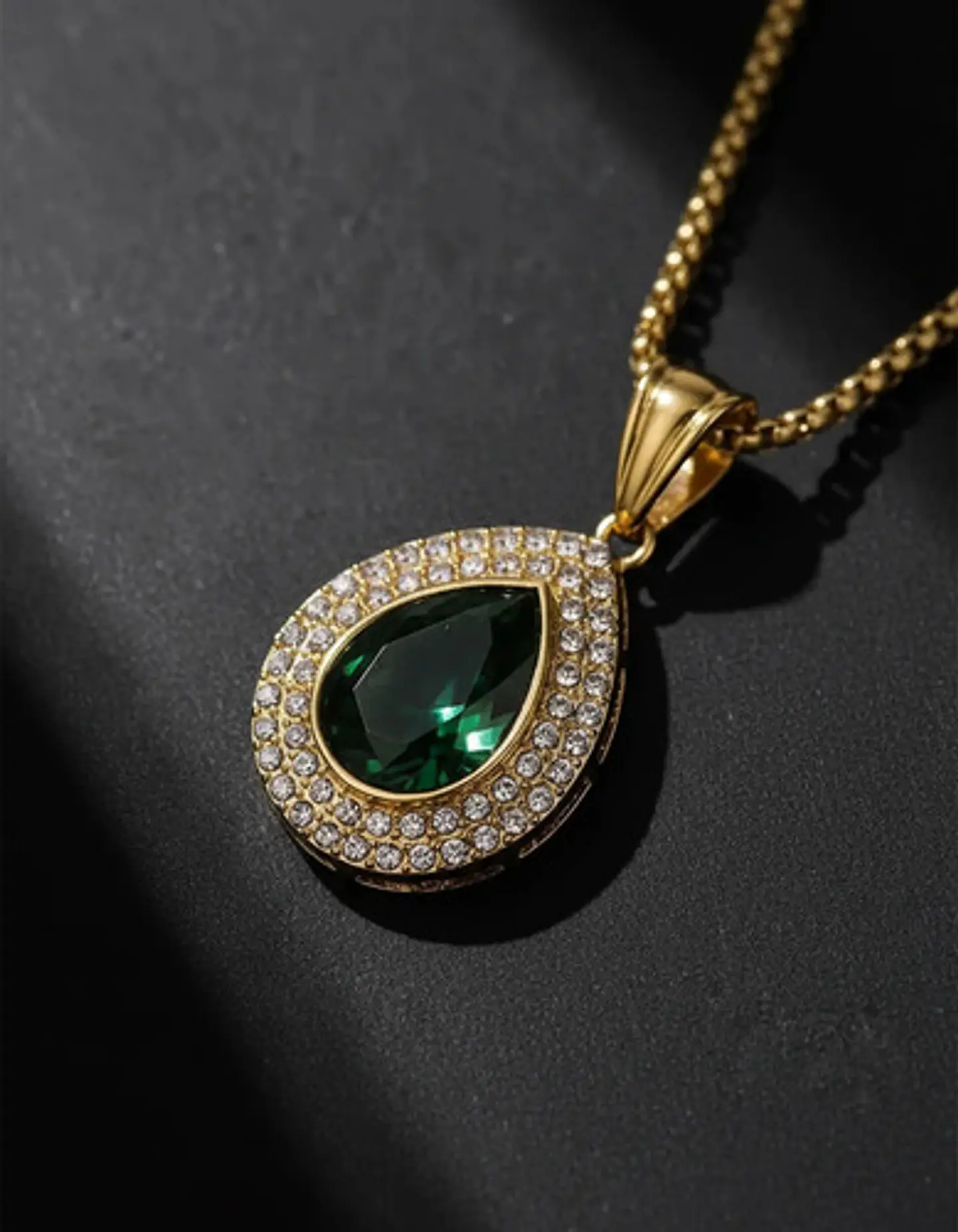 Collar De Acero Color Oro Para Hombre Mujer Dije Gota Piedra 21