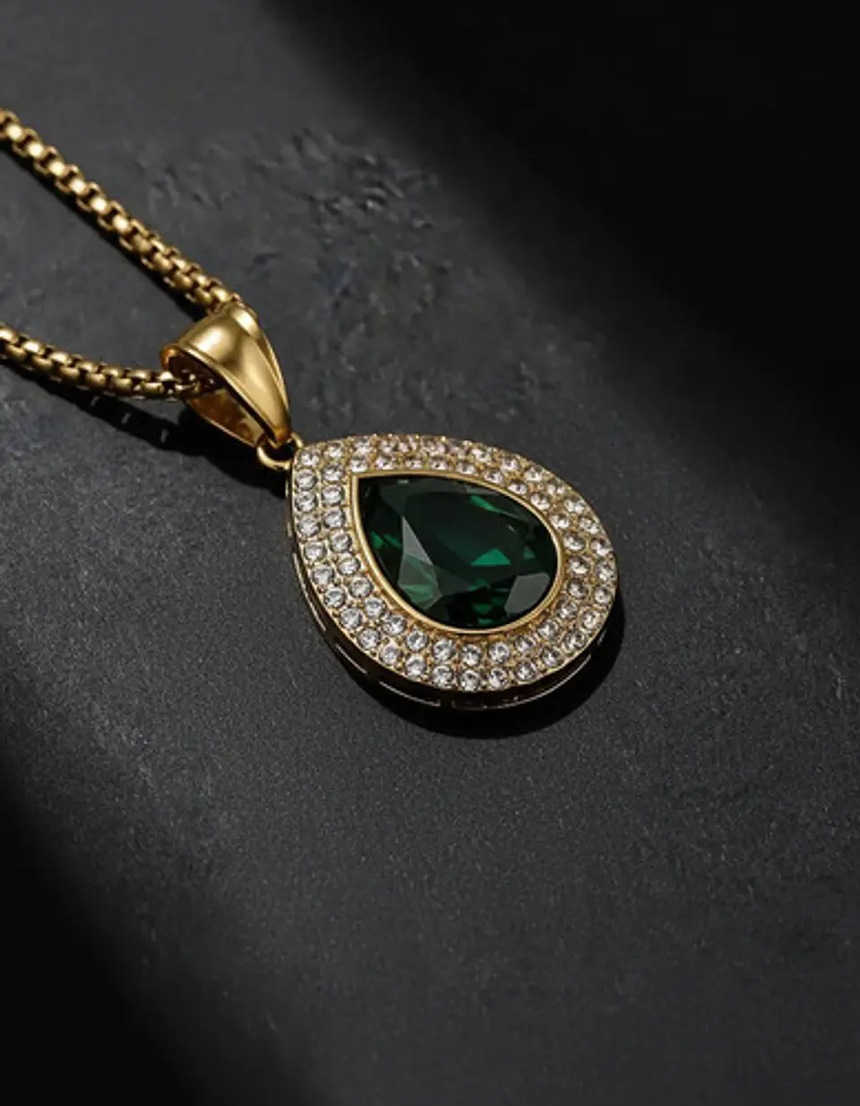 Collar De Acero Color Oro Para Hombre Mujer Dije Gota Piedra 22