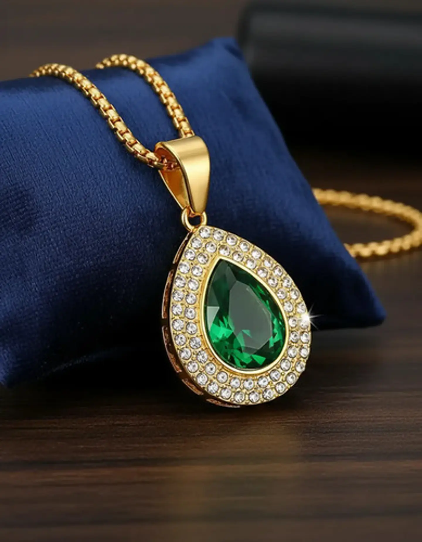 Collar De Acero Color Oro Para Hombre Mujer Dije Gota Piedra 24