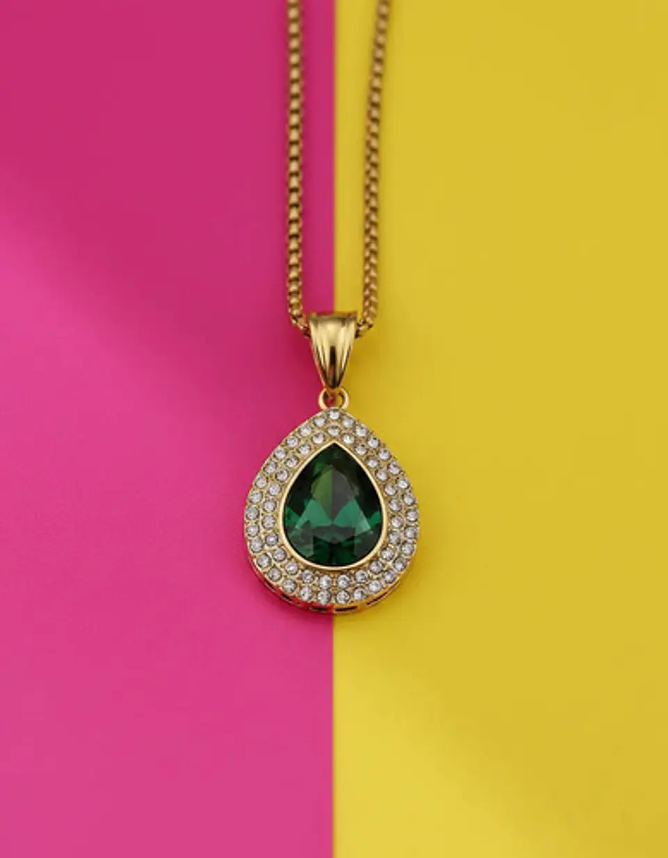 Collar De Acero Color Oro Para Hombre Mujer Dije Gota Piedra 25
