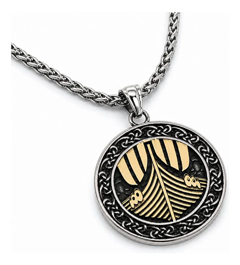 Collar Vikingo En Acero Para Hombres Medallón Drakkar Barco