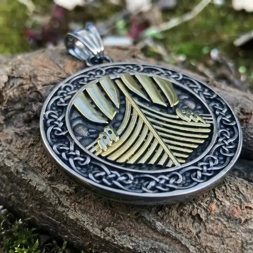 Collar Vikingo En Acero Para Hombres Medallón Drakkar Barco 5
