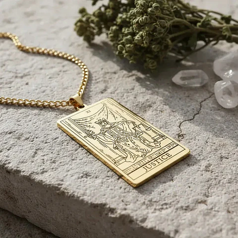 Collar De Acero Para Hombre Y Mujer Dije Tarot La Justicia