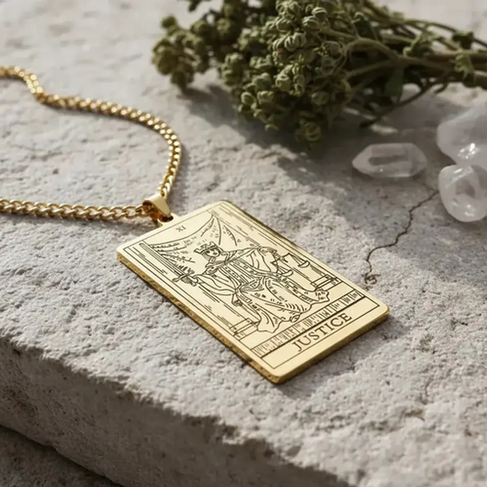 Collar De Acero Para Hombre Y Mujer Dije Tarot La Justicia 2
