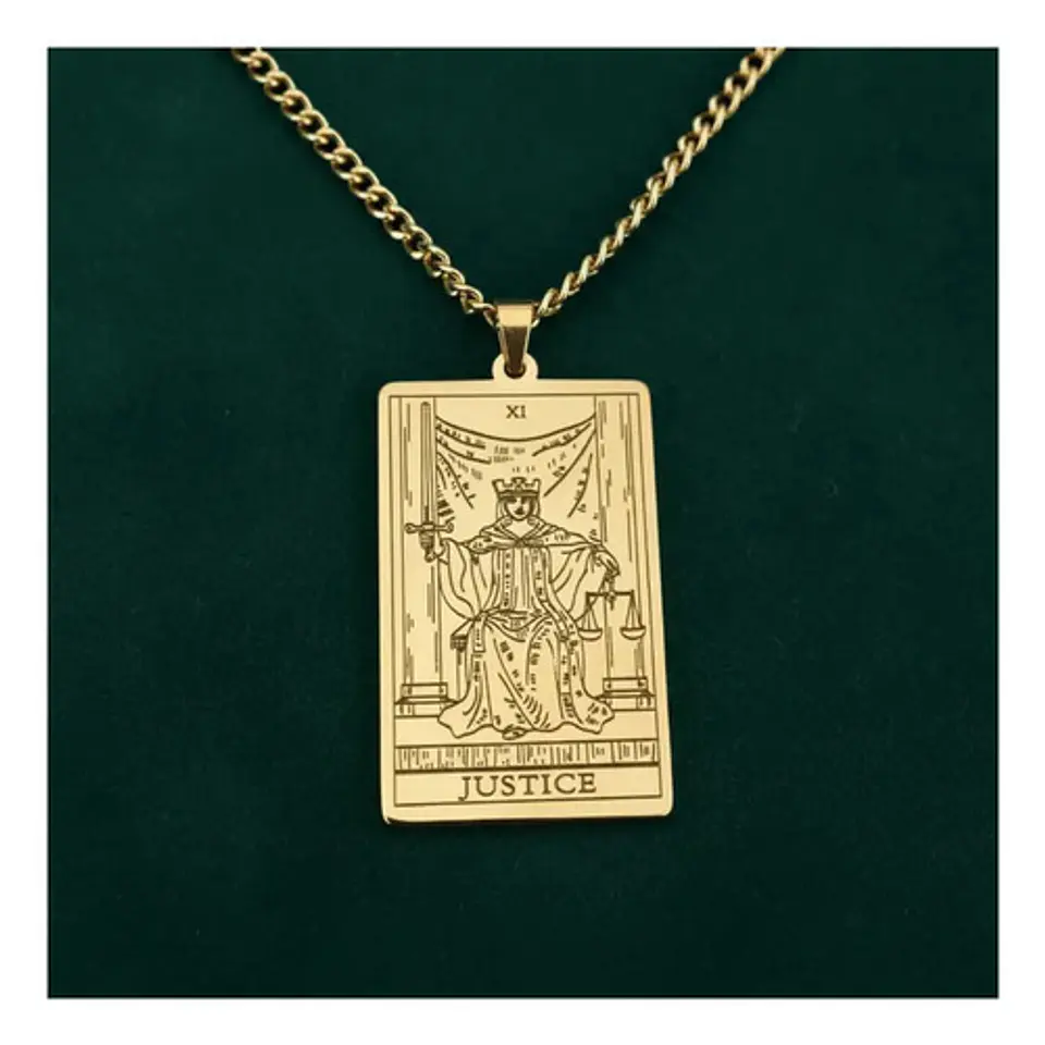 Collar De Acero Para Hombre Y Mujer Dije Tarot La Justicia 6