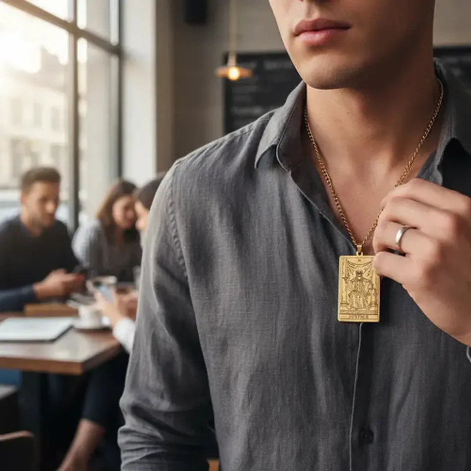 Collar De Acero Para Hombre Y Mujer Dije Tarot La Justicia 7