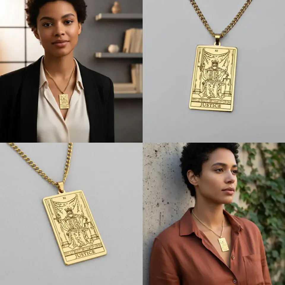 Collar De Acero Para Hombre Y Mujer Dije Tarot La Justicia 10