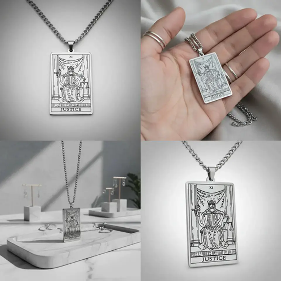 Collar De Acero Para Hombre Y Mujer Dije Tarot La Justicia 12