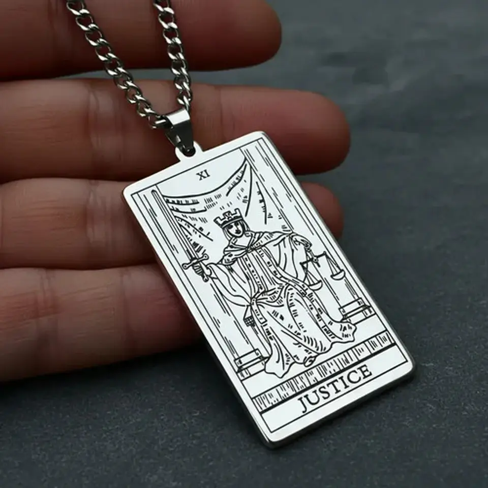 Collar De Acero Para Hombre Y Mujer Dije Tarot La Justicia 14