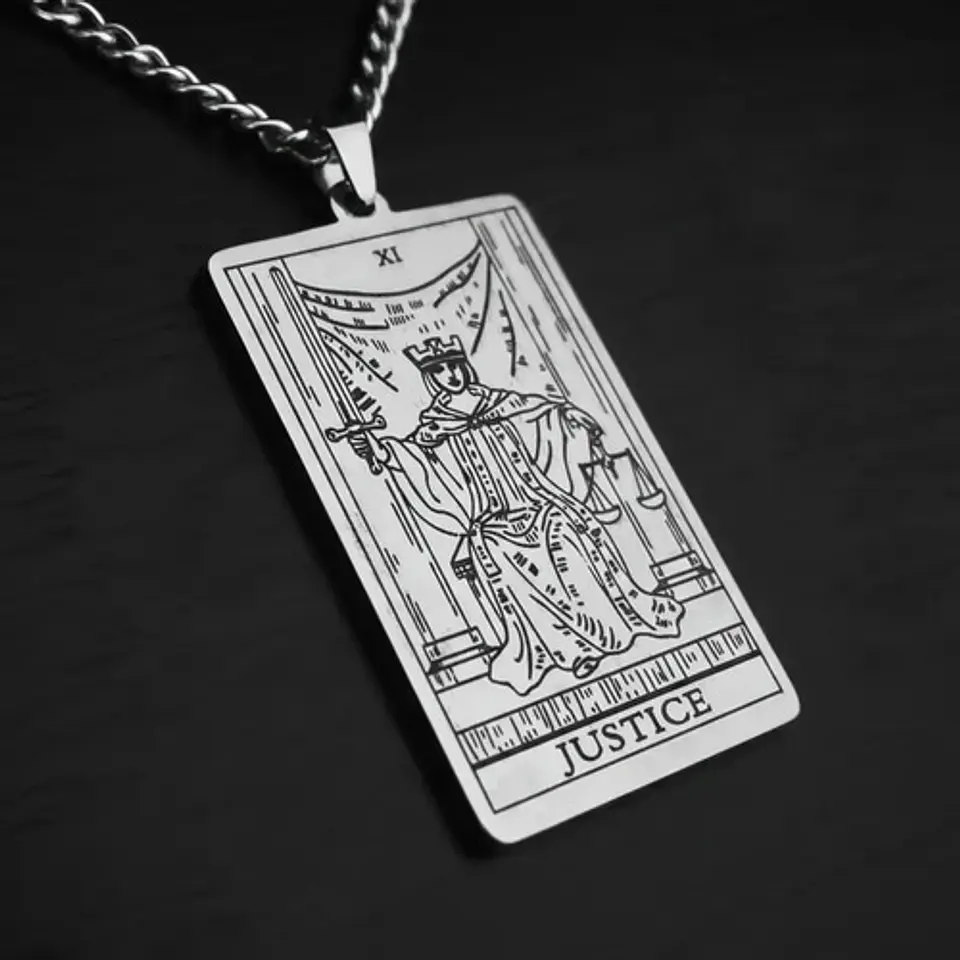Collar De Acero Para Hombre Y Mujer Dije Tarot La Justicia 18