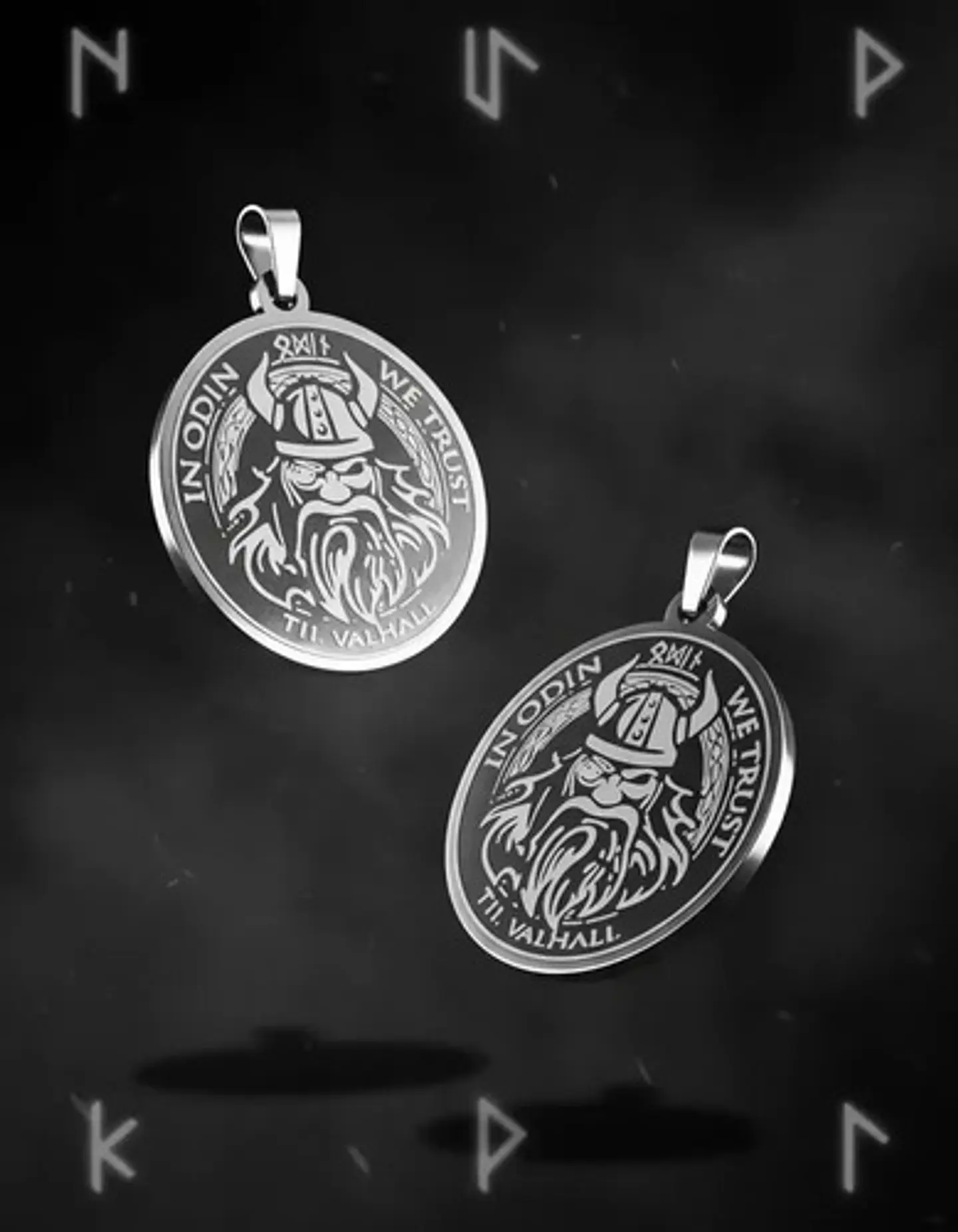 Set 2 Dijes Vikingos De Acero Para Hombre Medallas Dios Odin 16