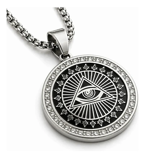 Collar Masón En Acero Para Hombre Dije Ojo De La Providencia