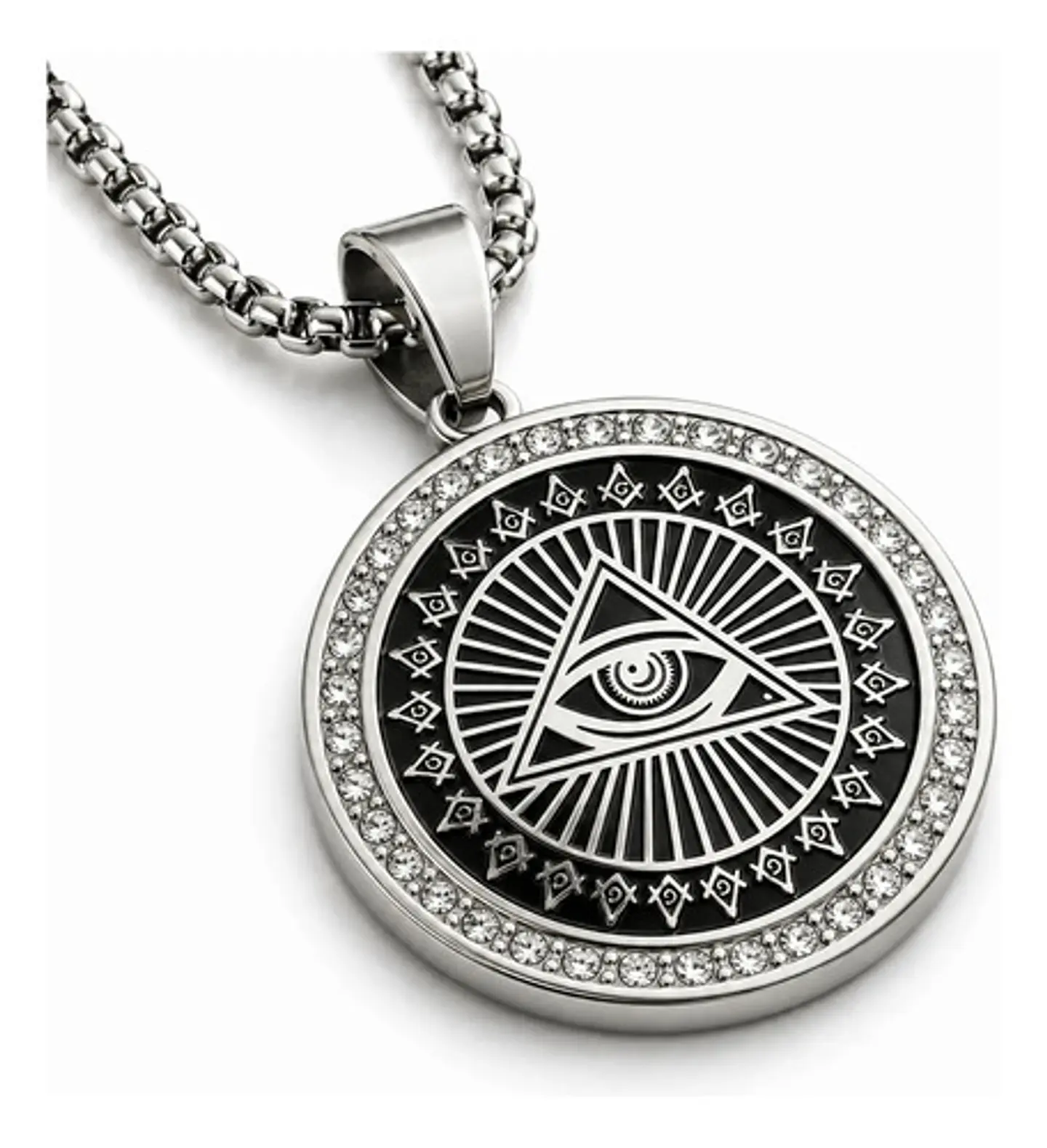 Collar Masón En Acero Para Hombre Dije Ojo De La Providencia 1
