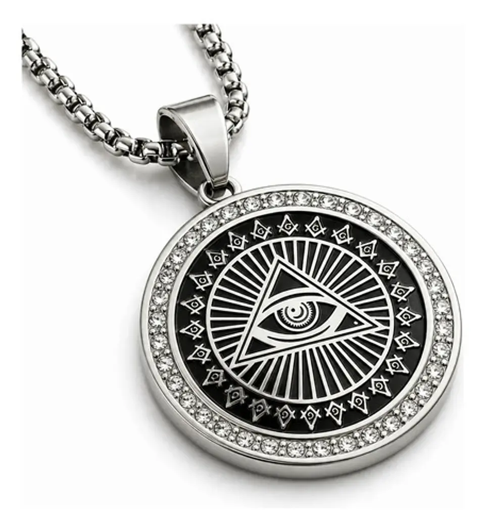 Collar Masón En Acero Para Hombre Dije Ojo De La Providencia 1