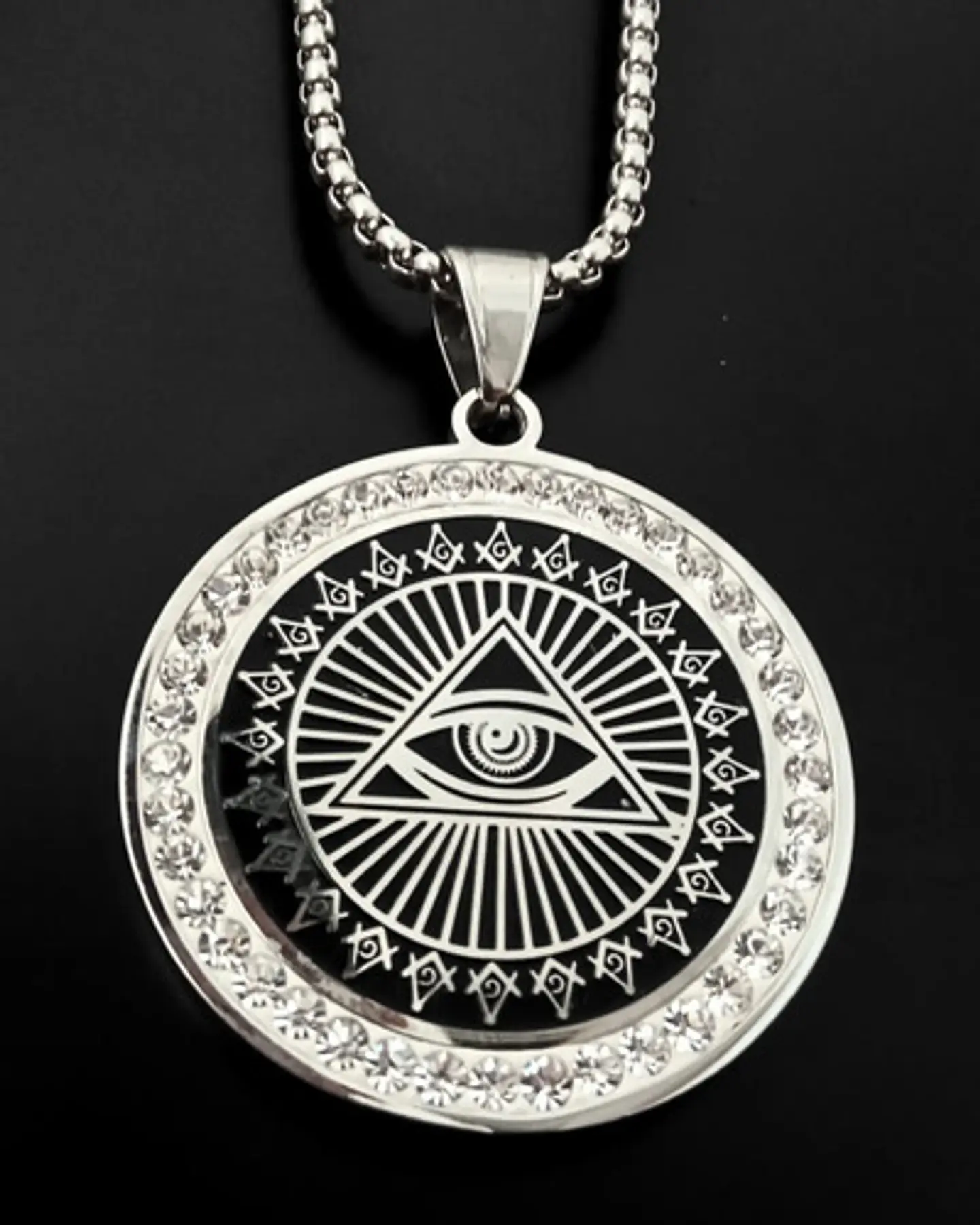Collar Masón En Acero Para Hombre Dije Ojo De La Providencia 4