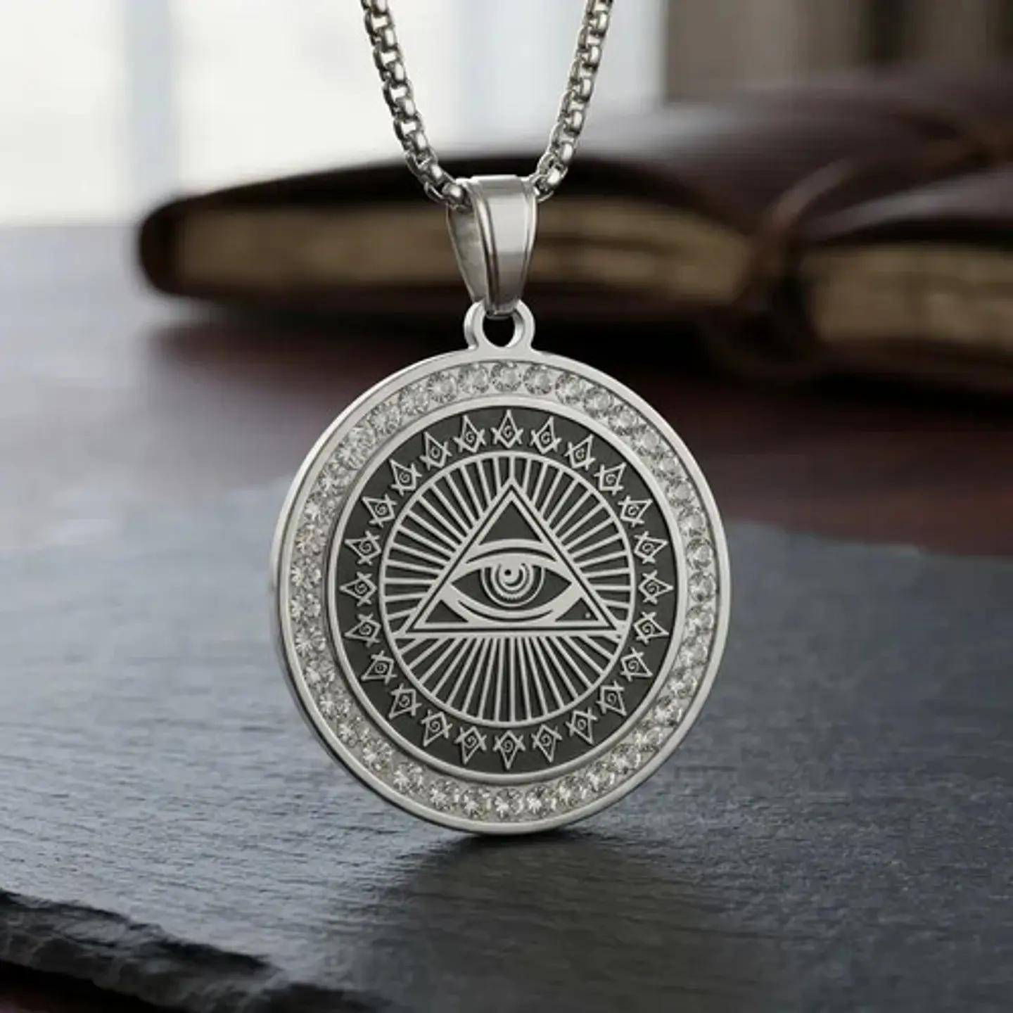 Collar Masón En Acero Para Hombre Dije Ojo De La Providencia 6