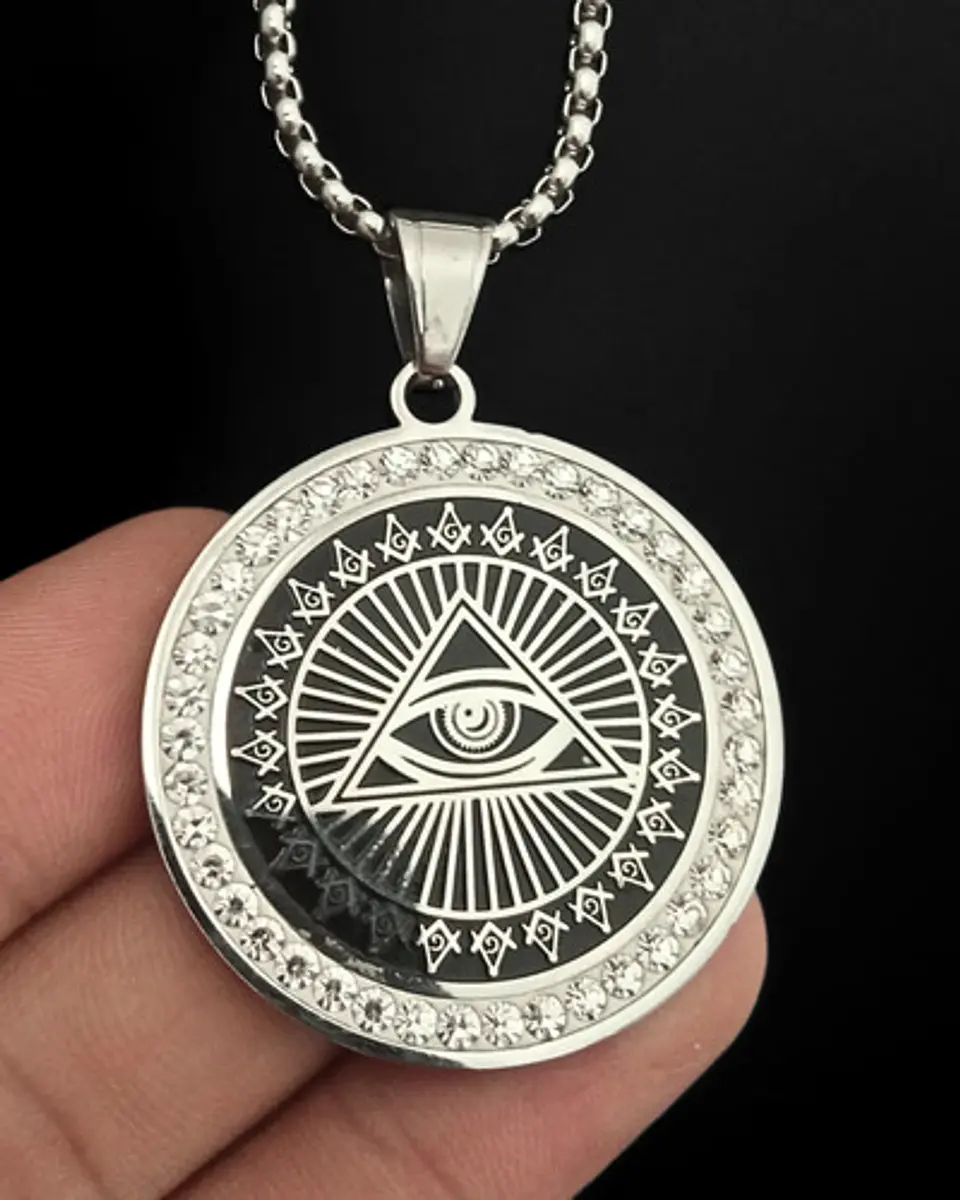 Collar Masón En Acero Para Hombre Dije Ojo De La Providencia 7