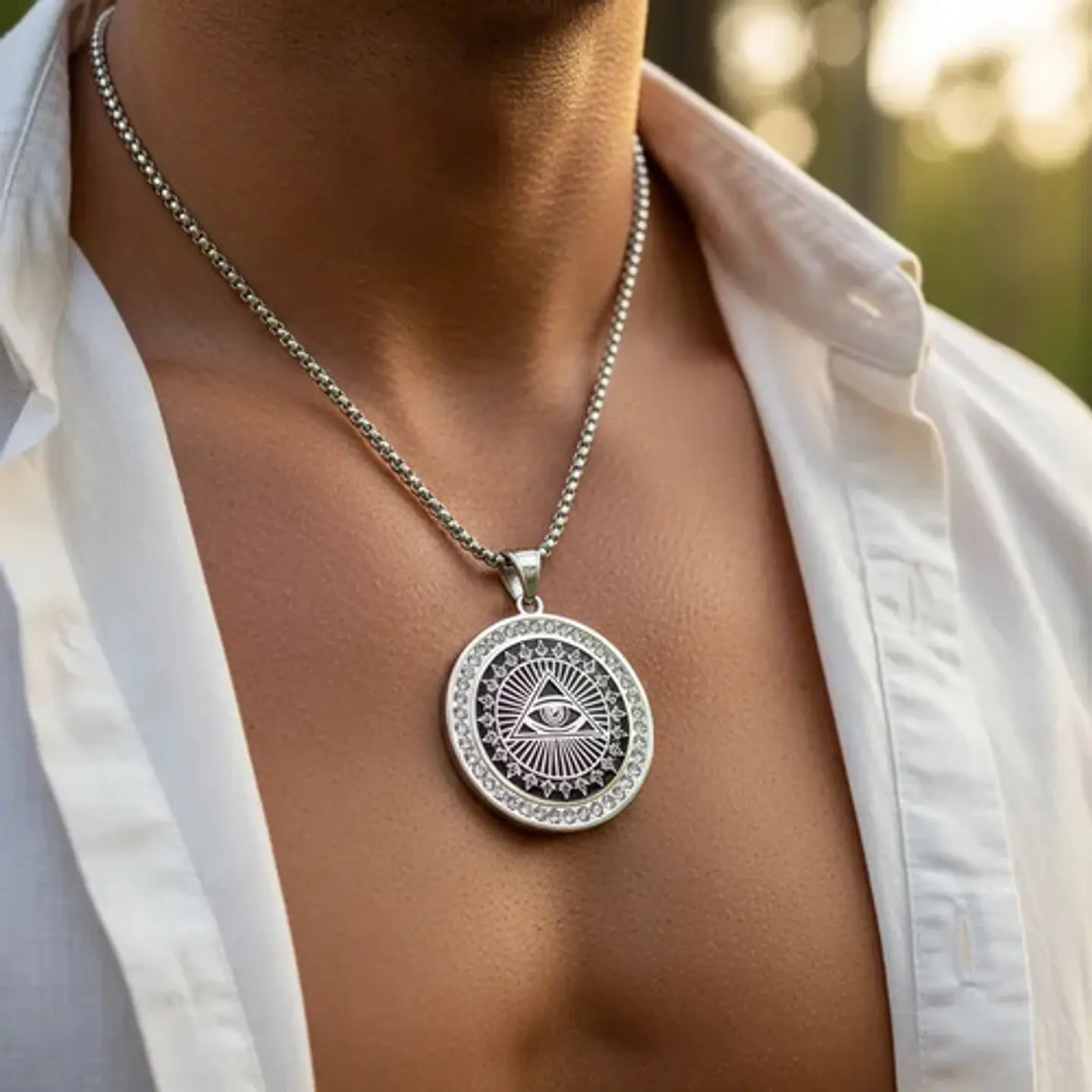 Collar Masón En Acero Para Hombre Dije Ojo De La Providencia 8