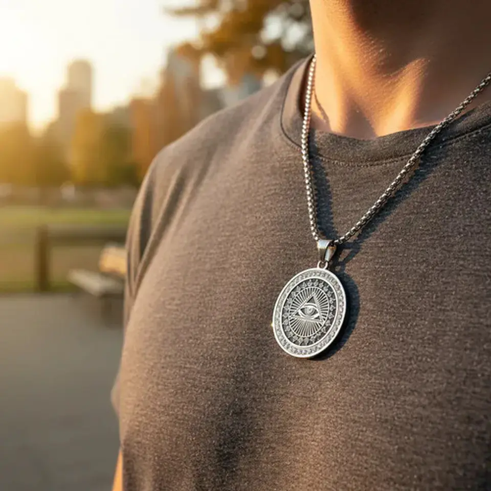 Collar Masón En Acero Para Hombre Dije Ojo De La Providencia 11