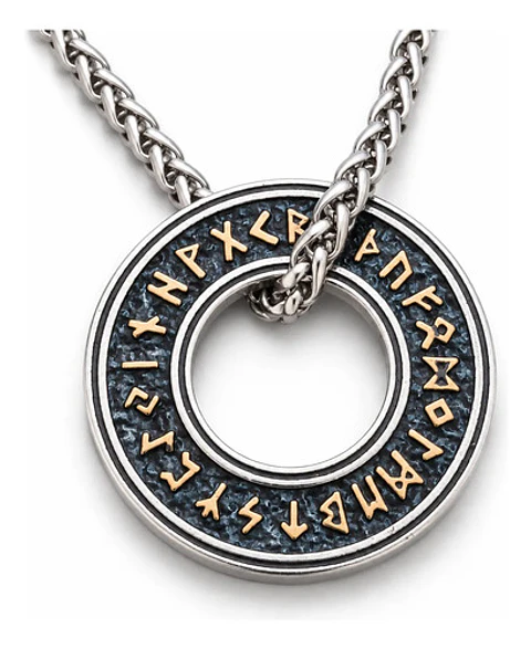 Collar Vikingo En Acero Para Hombres Dije Circular De Runas