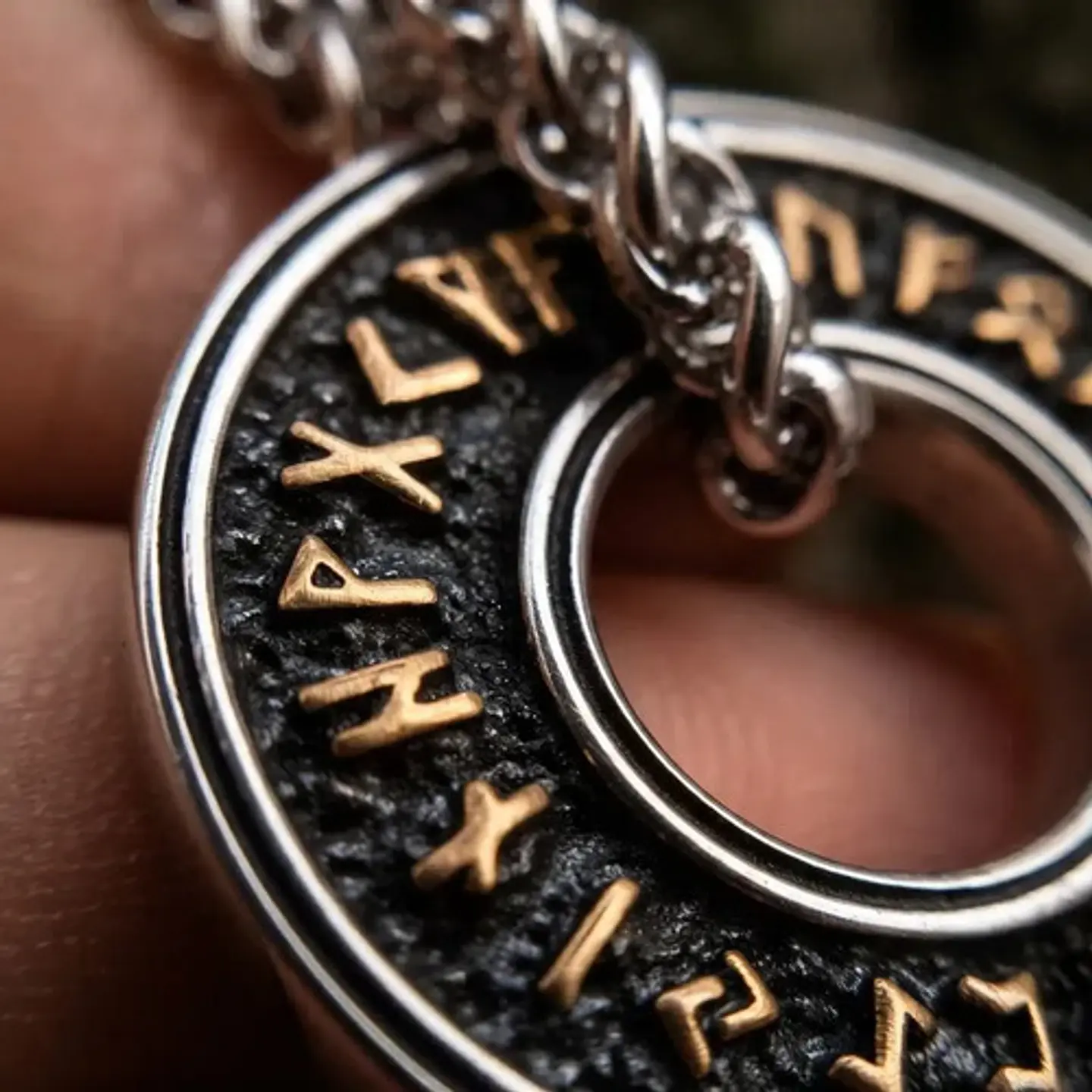 Collar Vikingo En Acero Para Hombres Dije Circular De Runas 4