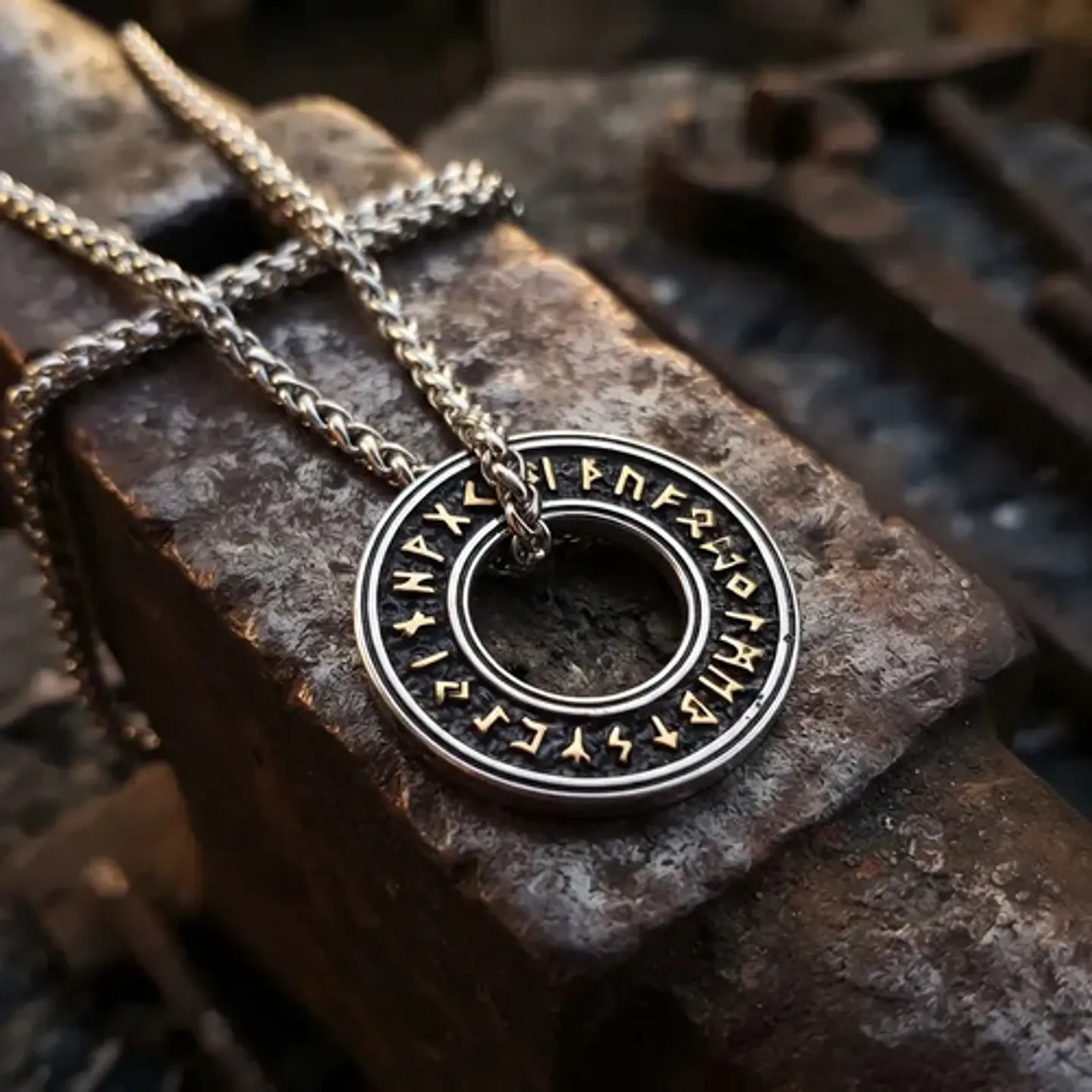Collar Vikingo En Acero Para Hombres Dije Circular De Runas 9