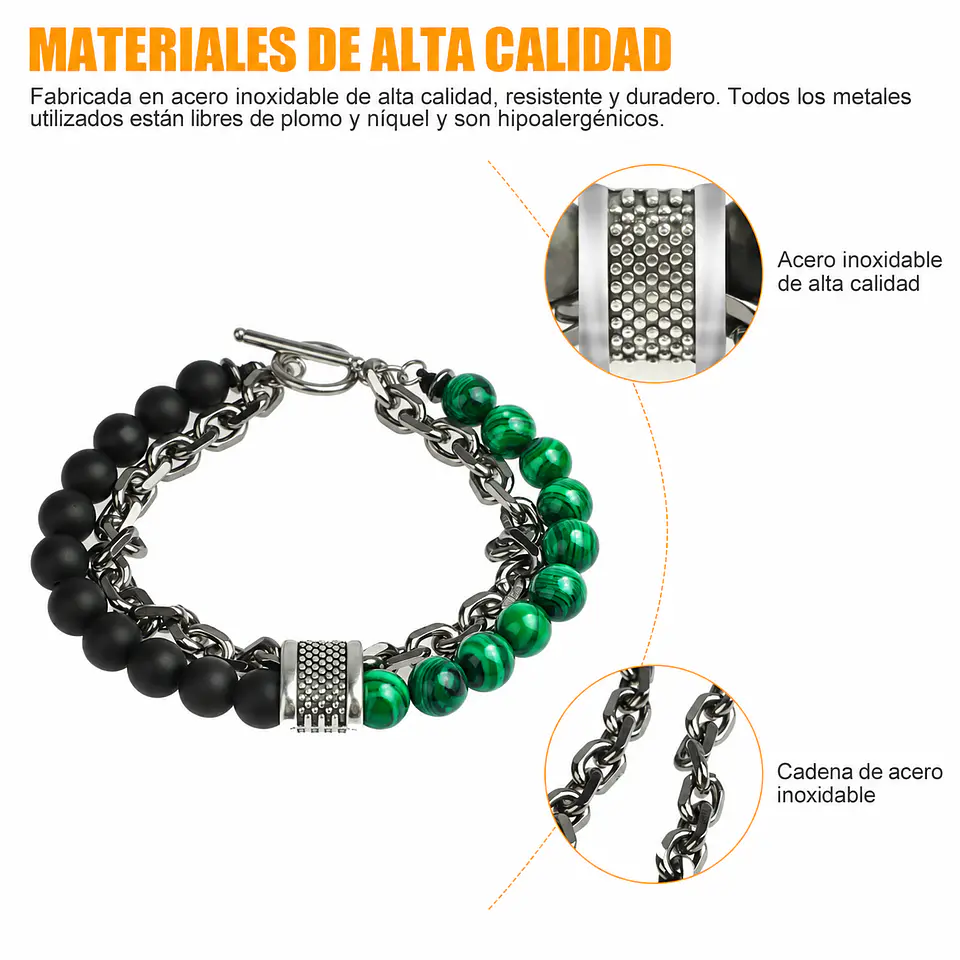 Pulsera en Acero para hombres con cadena y Piedras Naturales 4