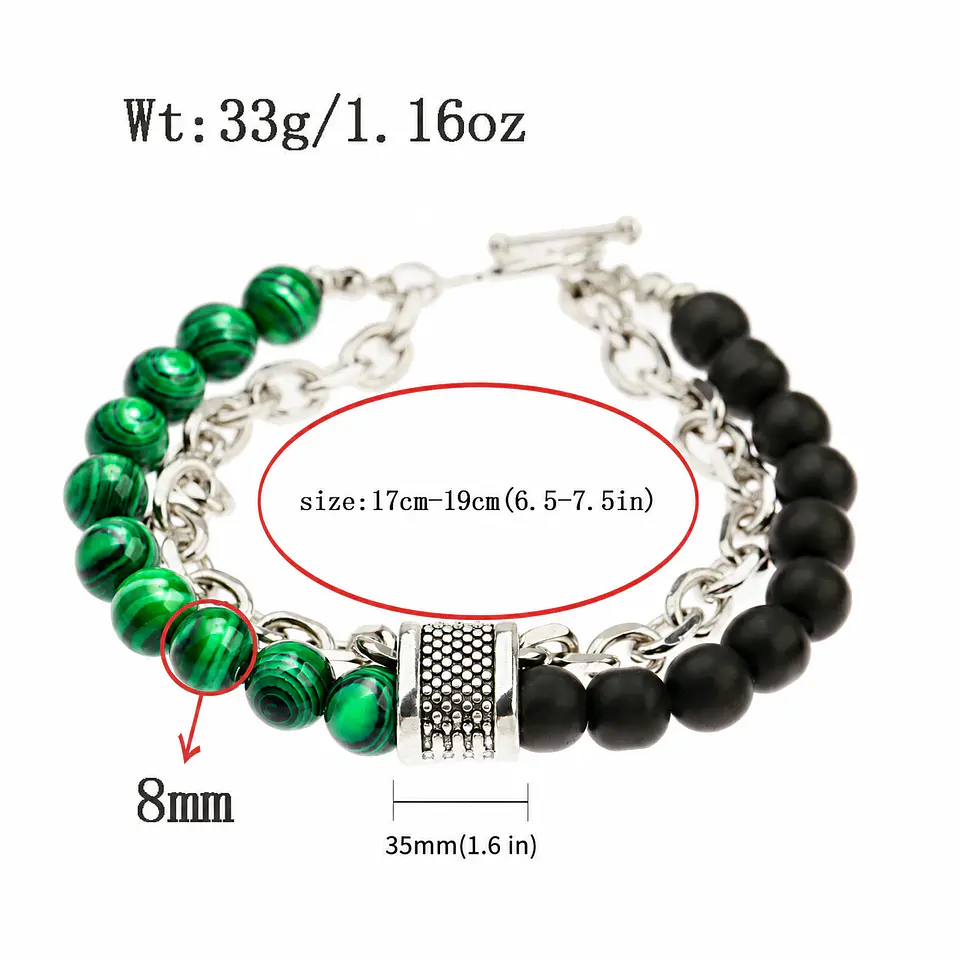Pulsera en Acero para hombres con cadena y Piedras Naturales 6