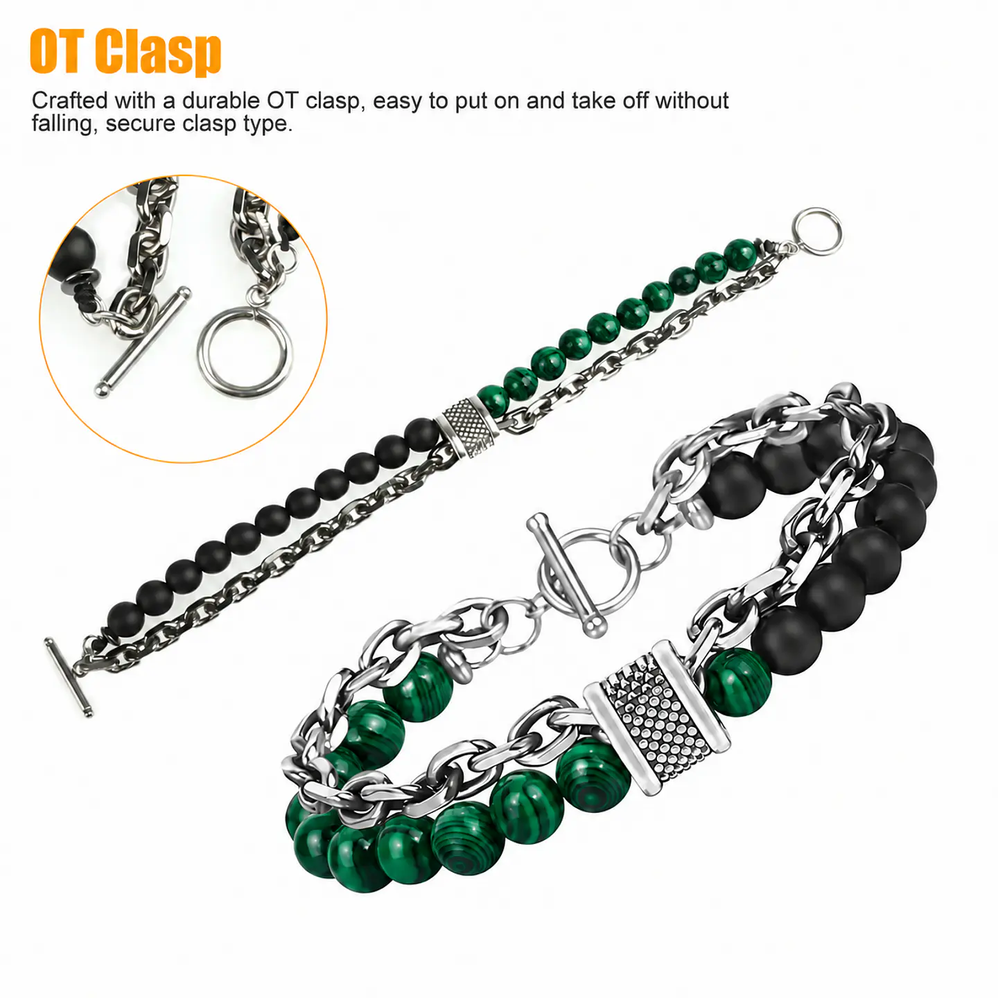 Pulsera en Acero para hombres con cadena y Piedras Naturales 5
