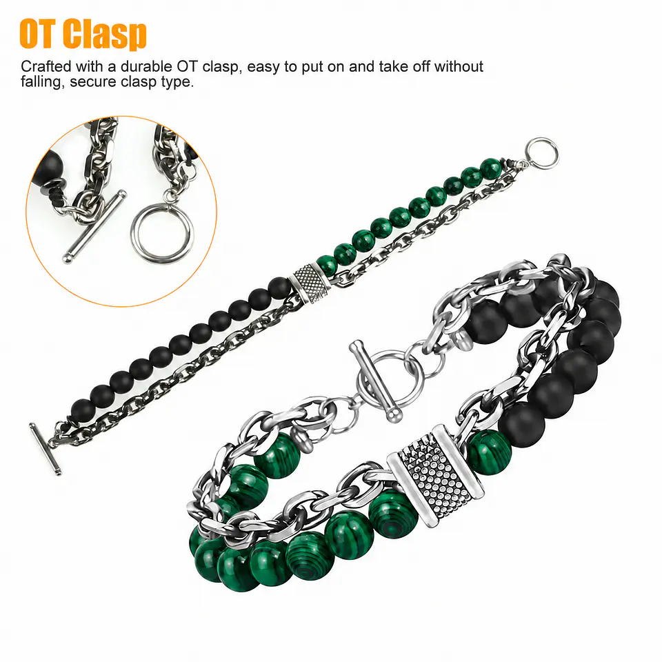 Pulsera en Acero para hombres con cadena y Piedras Naturales 5