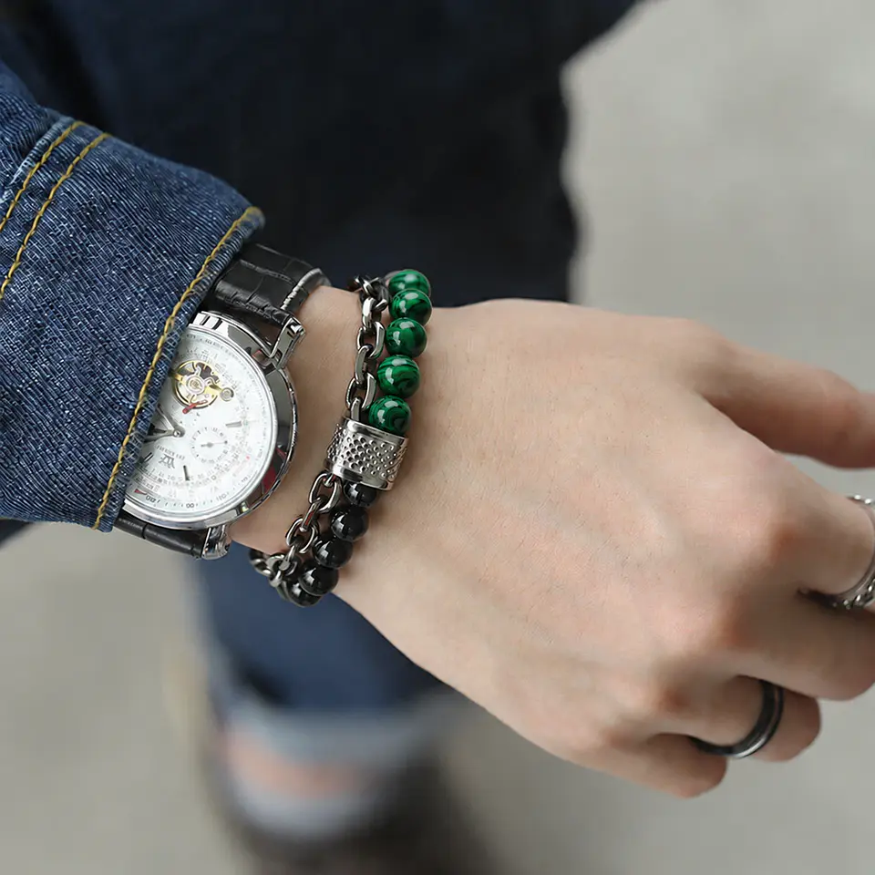 Pulsera en Acero para hombres con cadena y Piedras Naturales 3