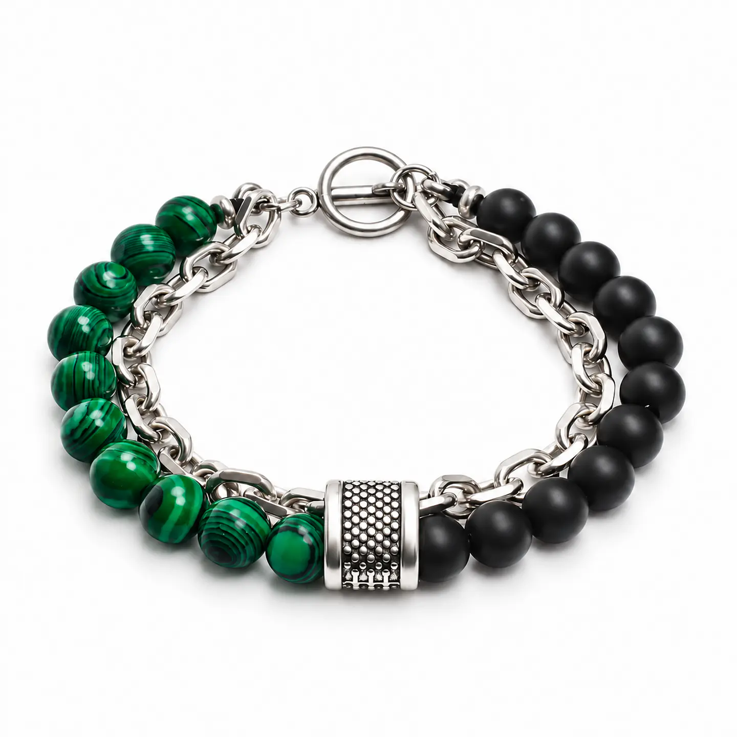 Pulsera en Acero para hombres con cadena y Piedras Naturales 1