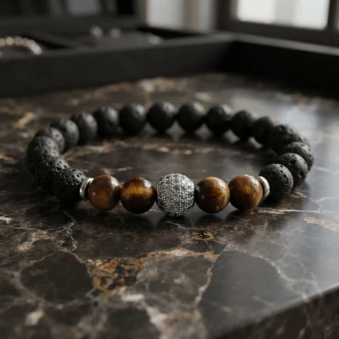Pulsera para  Hombre Y Mujer Manilla con Piedras Naturales cuenta central Cristal Cz