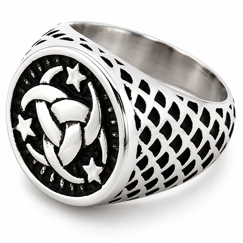 Anillo plateado celta en Acero para hombres Irlandés Triskel
