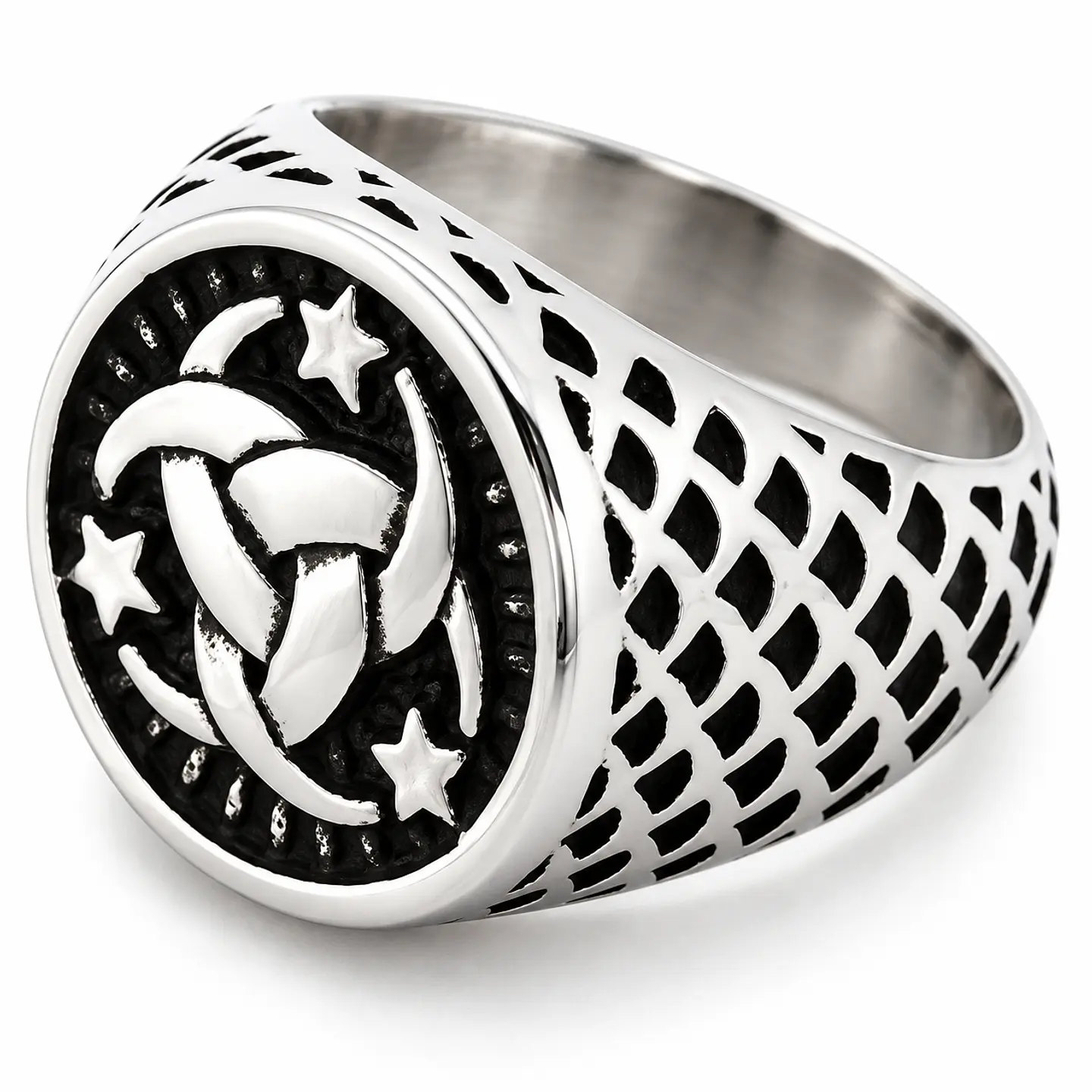 Anillo plateado celta en Acero para hombres Irlandés Triskel 1