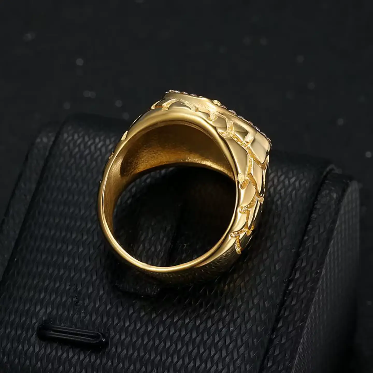 Anillo Para Hombre Cruz Jesús Hip Hop De Acero Color Oro 8