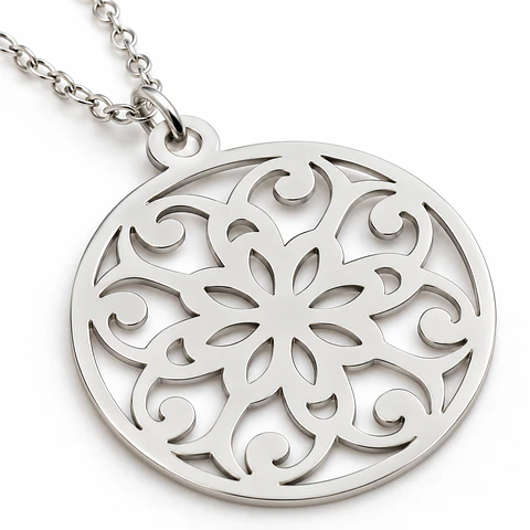 Collar Acero Inoxidable Color Plata Mandala Budismo Mujer