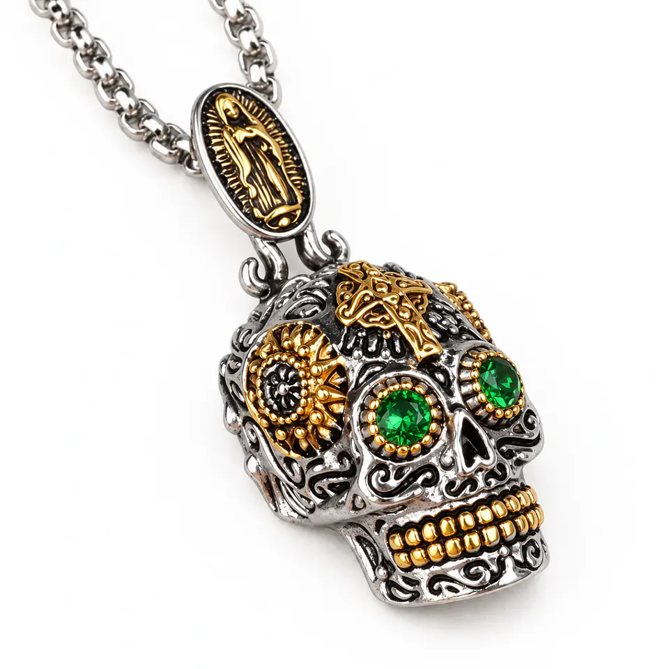 Collar Colgante Cruz Gótico Cráneo Acero Inoxidable Hombre 1